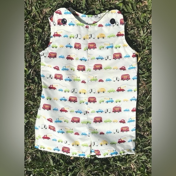 NWOT size 1 (12m) Custom made Cream/Red/green/yellow transportation Jon Jon - Picture 5 of 6